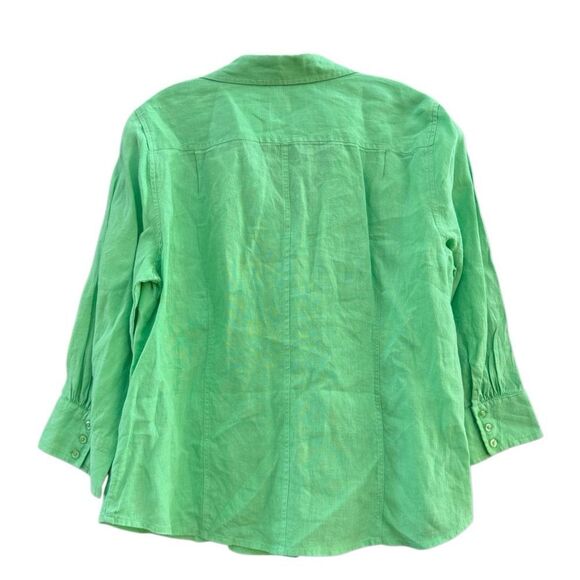 Talbots Vintage Women's Irish Linen Button-Front V Neck Blouse in Green - Large - Picture 6 of 6